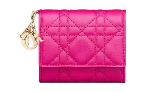 DIOR Lady Dior Soft Lambskin Clutch Card Holder, Wallet Women's Rose Red