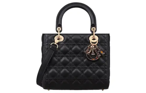 DIOR Lady Dior Sheepskin Handbag, Shoulder Bag, Crossbody Bag, Handbag Medium Women's Black