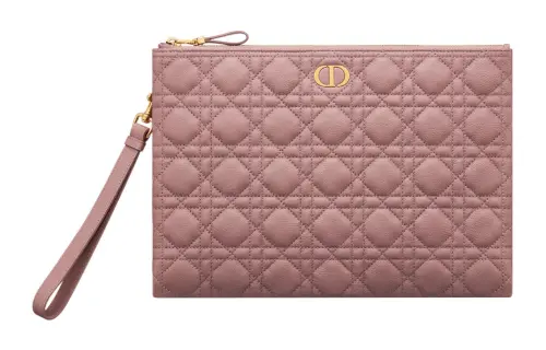 DIOR Caro Cow Leather Handbag Clutch Large Women's Peony Pink