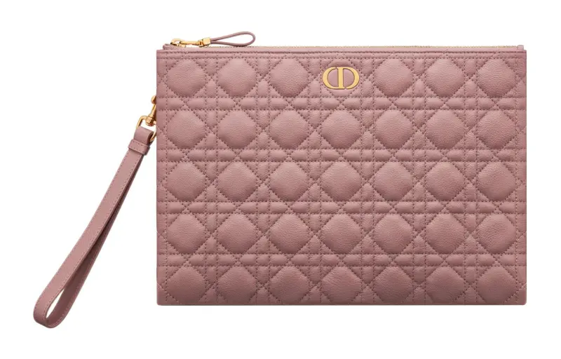 DIOR Caro Cow Leather Handbag Clutch Large Women's Peony Pink