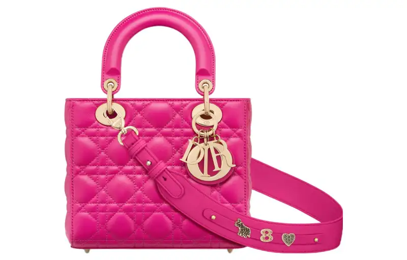DIOR Lady Dior Lambskin Handbag, Shoulder Bag, Crossbody Bag, Handbag Small Women's Rose Red