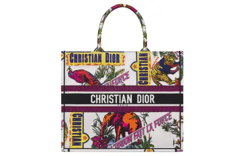 DIOR BookTote Embroidery Tote Bag, Shopping Bag, Handbag Large Women's White/Multicolor