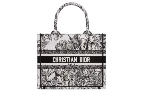 DIOR BookTote Embroidery Tote Bag, Shopping Bag, Handbag Small Women's White/Black