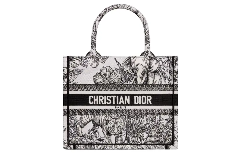 DIOR BookTote Embroidery Tote Bag, Shopping Bag, Handbag Small Women's White/Black