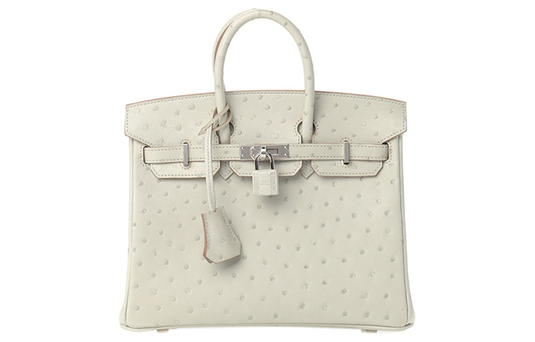 HERMES Birkin Ostrich Leather Birkin Bag Handbag Women's 80 Gris Perle Pearl Gray