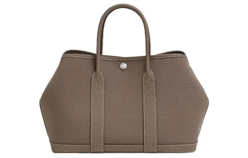 HERMES Garden Party Officier Canvas With Negonda Calfskin Handbag 30 Women's 18 Etoupe Elephant Gray