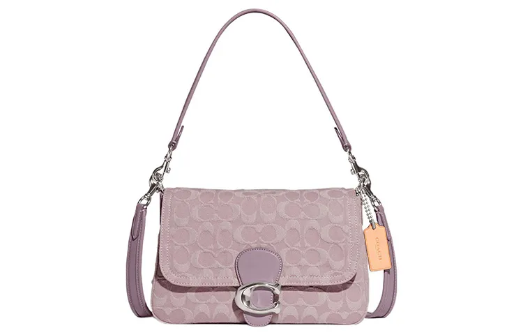 COACH Tabby Denim With Leather Messenger Bag, Crossbody Bag, Shoulder Bag Women's Pink