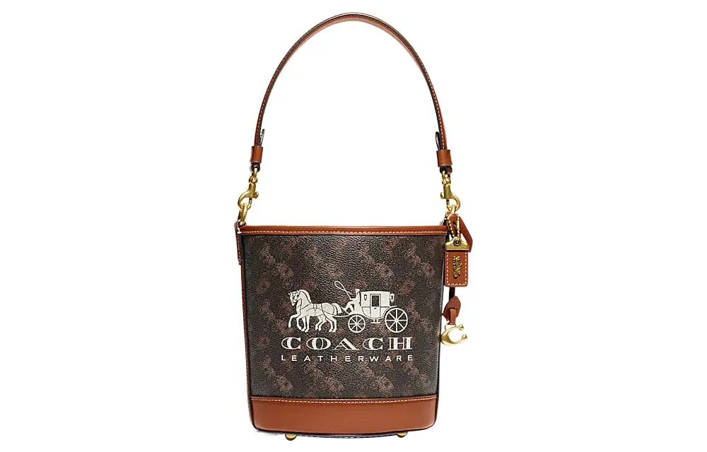 COACH DAKOTA Coated Canvas With Leather Bucket Bag, Handbag, Crossbody Bag, Shoulder Bag Small Women's Black & Brown