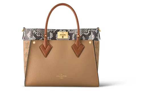 LOUIS VUITTON On My Side Calfskin With Python Skin Tote Bag, Shopping Bag, Handbag Medium Women's Brown