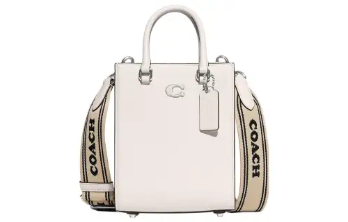 COACH Cow Leather Tote Bag, Shopping Bag, Handbag Small Women's White