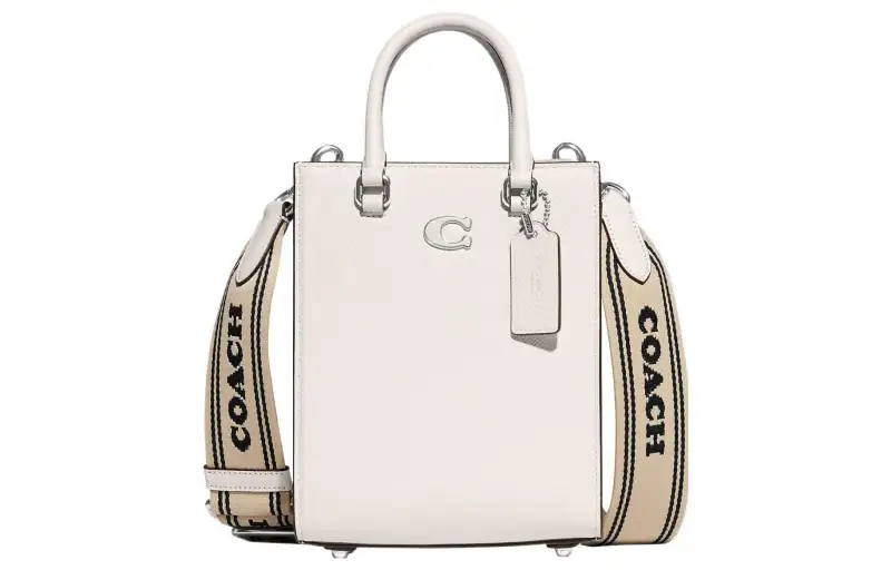 COACH Cow Leather Tote Bag, Shopping Bag, Handbag Small Women's White