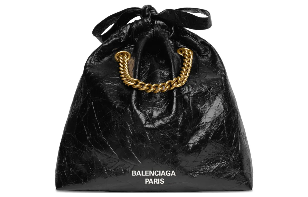 Balenciaga Crush Double Chain Matte Calfskin Portable Crossbody Bag, Shoulder Bag Small Women's Black