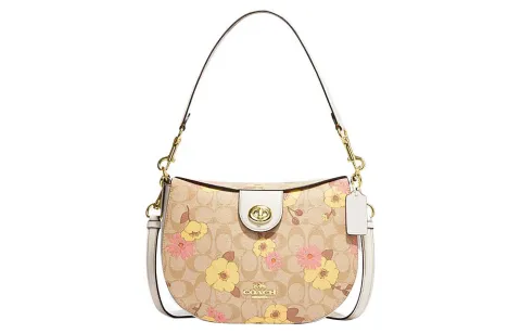 COACH Cow Leather Shoulder Bag, Crossbody Bag Medium Women's Khaki