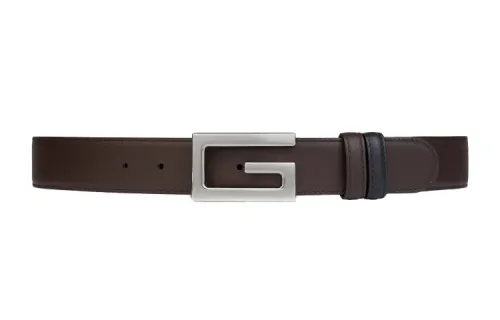 GUCCI Square G Leather Belts Men's Black/Brown Width 3.5cm