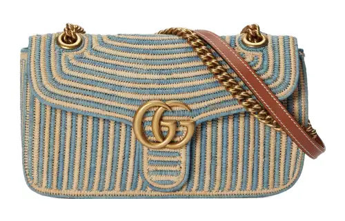 GUCCI GG Marmont Woven Straw Portable Crossbody Bag, Shoulder Bag Women's Light Blue