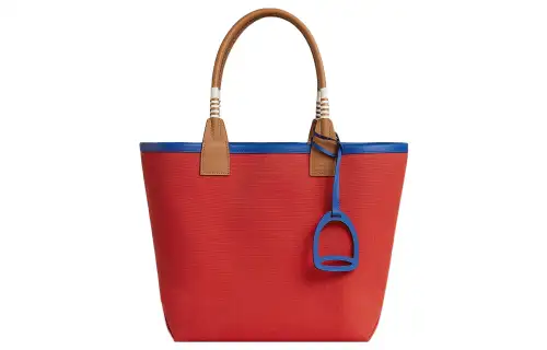 HERMES Steeple Canvas With Swift Calfskin Handbag Women's Orange Red