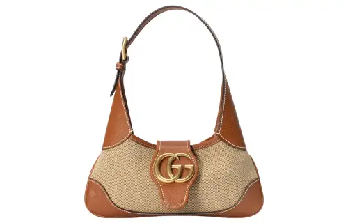 GUCCI Aphrodite Leather With Cotton Canvas Shoulder Bag, Pochette, Handbag, Shoulder Bag Women's