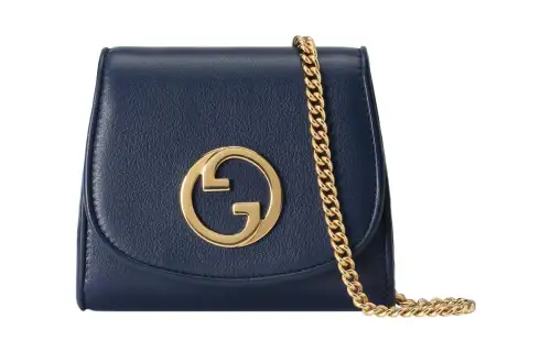 GUCCI Blondie Leather Shoulder Bag, Crossbody Bag, Wallet Medium Women's Dark Blue