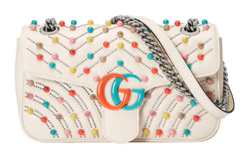 GUCCI Marmont Leather Portable Crossbody Bag, Shoulder Bag Small Women's White