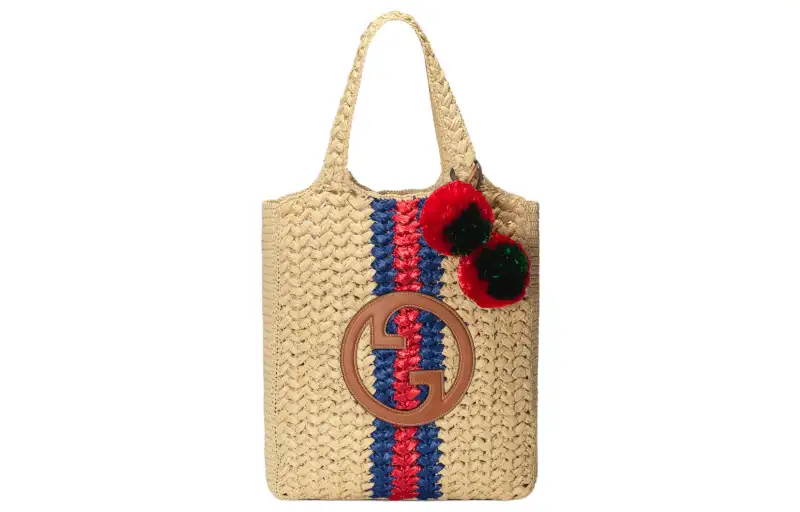 GUCCI Blondie Raffia Fiber Vs Viscose Handbag Medium Women's Natural
