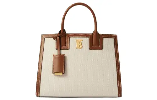 Burberry Frances Calfskin With Cotton Shoulder Bag, Crossbody Bag, Handbag Mini Women's Natural/Malt Brown