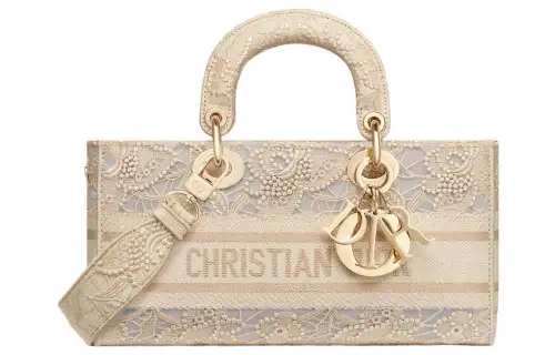 DIOR Lady D JOY D Lace Macramé Pattern Embroidery Handbag, Shoulder Bag, Crossbody Bag, Handbag Medium Women's Gold