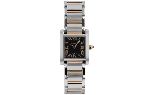 CARTIER TANK DE Quartz Movement 30m Waterproof Women's Watch 25mm Black Dial Stainless Steel Case