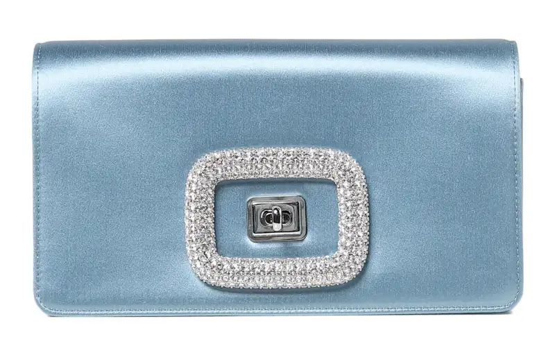 Roger Vivier Roger Vivier Viv' Choc Diamond Buckle Silk Satin Chain Bag Hand Crossbody Shoulder Bag Women's Blue