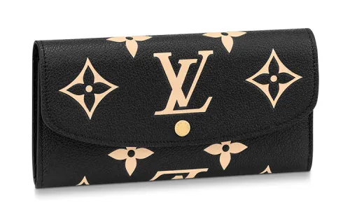 LOUIS VUITTON Emilie Embossed Grain Cow Leather Wallet Women's Black