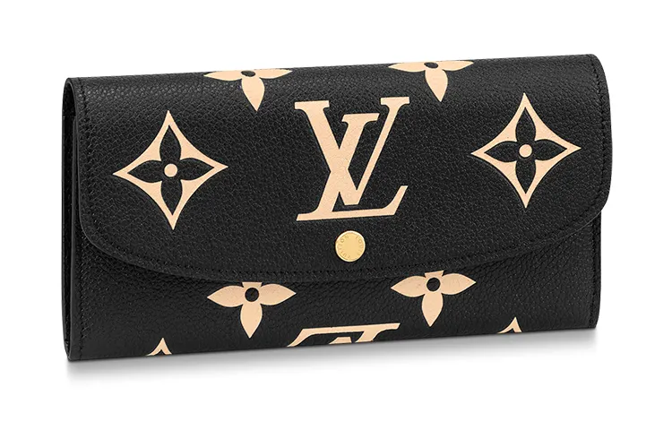 LOUIS VUITTON Emilie Embossed Grain Cow Leather Wallet Women's Black