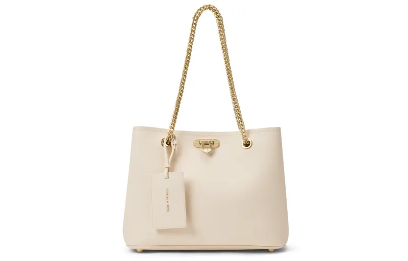 CHARLES&KEITH Pu Tote Bag, Shopping Bag, Shoulder Bag Large Women's Beige/Dark Brown Dark Brown