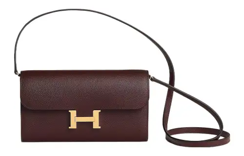 HERMES Constance To Go Gold tone Lock Evercolor Calfskin Handheld Shoulder Bag, Crossbody Bag Women's Saddle Red