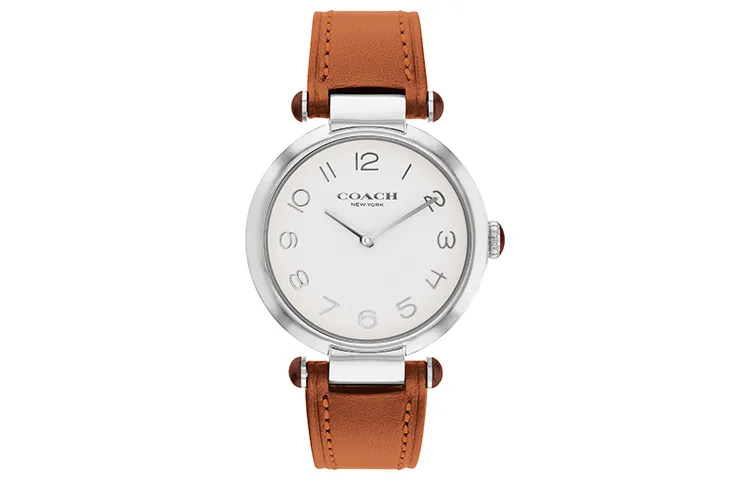 COACH CARY Wrist Watches Quartz Movement Genuine Leather Strap 34mm White Dial Women's Watch 30m Water Resistant
