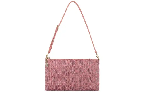DIOR Bead Ornament Embroidery Cotton Handbag, Shoulder Bag Women's Dreamy Pink