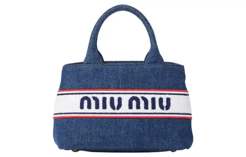MIU MIU Cotton Denim Tote Bag, Shopping Bag, Shoulder Bag, Crossbody Bag, Handbag Regular Women's Blue