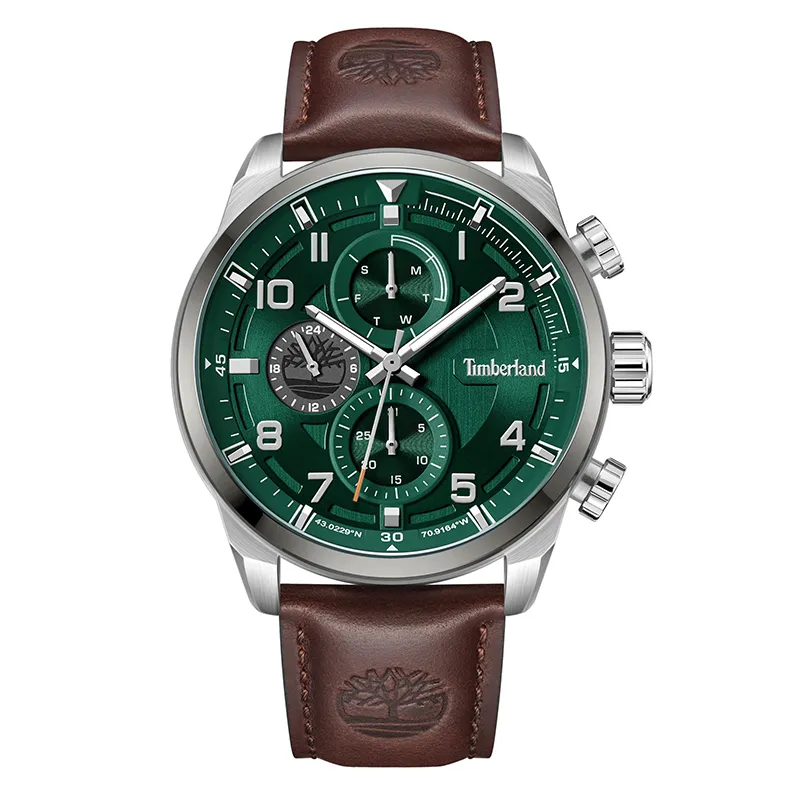 Timberland Henniker II Wrist Watches Quartz Movement Leather Strap 46mm Green Dial Men's Watches