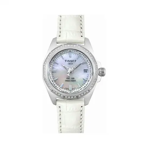 TISSOT Quartz Movement Women's Watch Silver Dial Stainless Steel Case Leather Strap