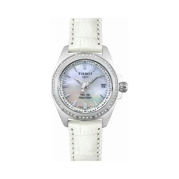 TISSOT Quartz Movement Women's Watch Silver Dial Stainless Steel Case Leather Strap