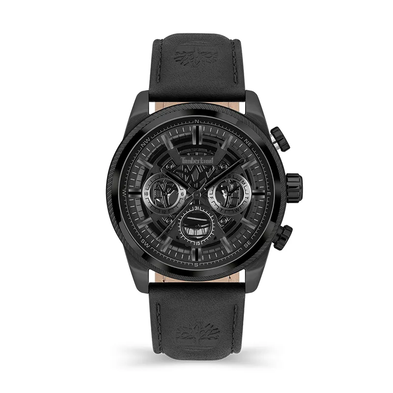Timberland Hadlock Wrist Watches Quartz Movement Leather Strap 46mm Black Dial Men's Watches