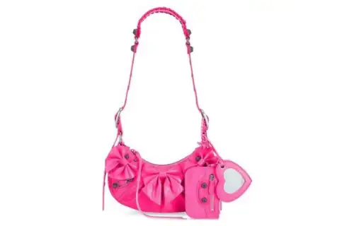 Balenciaga Le Cagole Sheepskin Crossbody Bag, Shoulder Bag Mini Women's Neon Pink