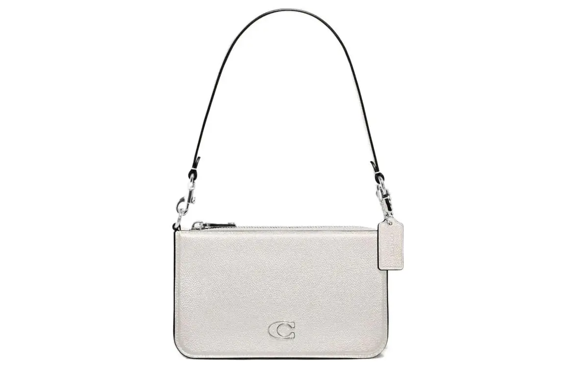 COACH Pouch Cross Grain Leather With Canvas Clutch Handbag, Shoulder Bag Small Women's White