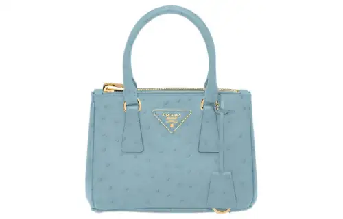 PRADA Galleria Killer Bag Ostrich Leather Shoulder Bag, Crossbody Bag, Handbag Mini Women's Light Blue
