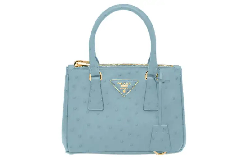PRADA Galleria Killer Bag Ostrich Leather Shoulder Bag, Crossbody Bag, Handbag Mini Women's Light Blue