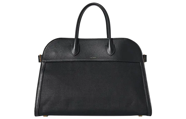THE ROW Margaux 15 slide buckle closure canvas patchwork smooth calfskin canvas bag tote bag tote bag shopping bag handbag women's black