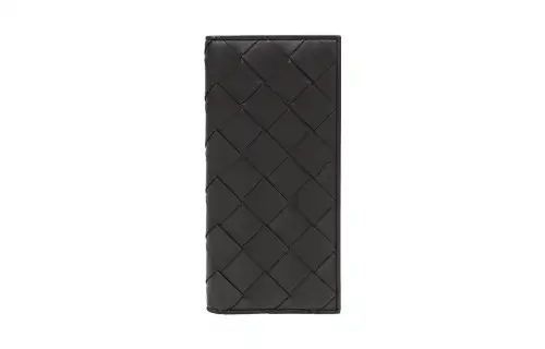 Bottega Veneta Woven Cow Leather Long Wallet Men's Black
