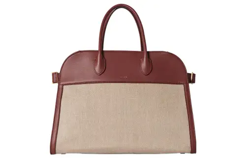 THE ROW Margau Canvas With Smooth Calfskin Canvas Bag, Tote Bag, Shopping Bag, Handbag Women's Burgundy/Beige