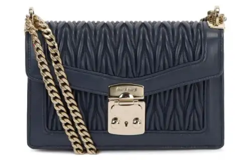 MIU MIU Confidential Lambskin Handbag, Shoulder Bag Women's Dark Blue