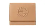 GUCCI Litchi Grain Cow Leather Wallet Women's Apricot