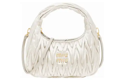 MIU MIU Wander Satin Hobo Bag, Shoulder Bag, Portable Crossbody Bag Women's White