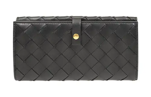 Bottega Veneta Long Cow Leather Wallet Women's Black